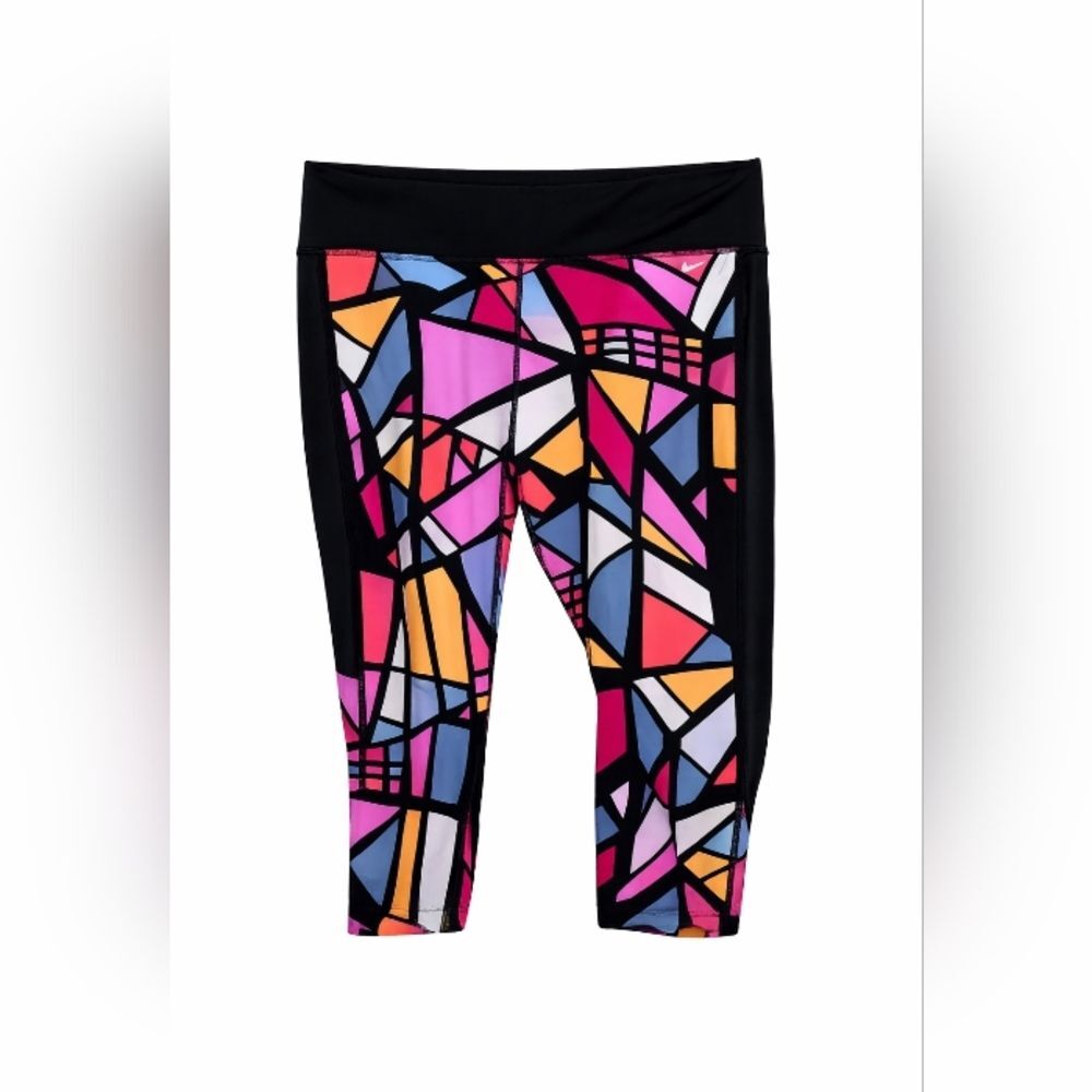 Nike Women's Geometric Stained Glass Cropped Capri Running Leggings Size L